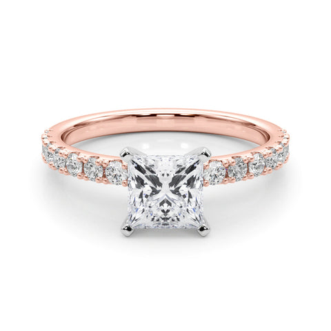 Rose gold Heart Solitaire Pavé Band with Four-Prong Setting