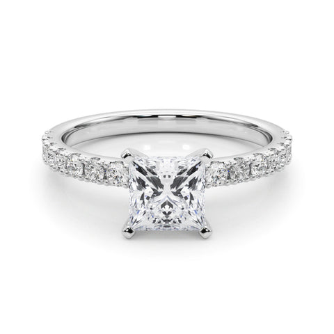 Silver Heart Solitaire Pavé Band with Four-Prong Setting