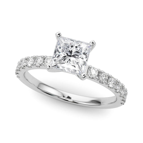 Silver Heart Solitaire Pavé Band with Four-Prong Setting