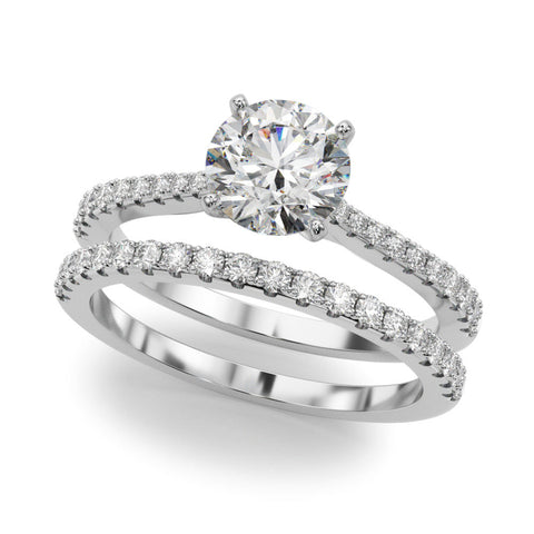 White gold Heart Cut Solitaire Diamond Engagement Ring with Pave Band and Four-Prong Setting