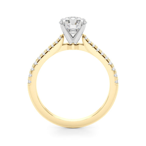Yellow gold Round Cut Solitaire Diamond Engagement Ring with Pave Band and Four-Prong Setting