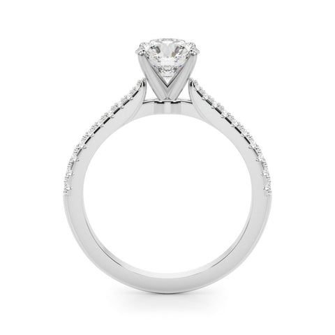 Silver Heart Cut Solitaire Diamond Engagement Ring with Pave Band and Four-Prong Setting