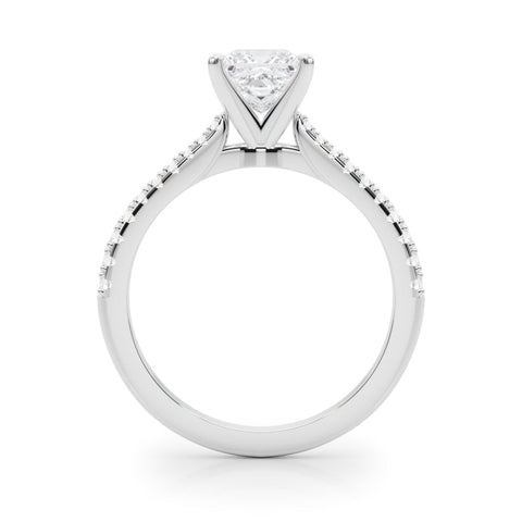 White gold Princess Cut Solitaire Diamond Engagement Ring with Pave Band and Four-Prong Setting
