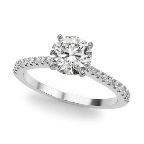White gold Heart Cut Solitaire Diamond Engagement Ring with Pave Band and Four-Prong Setting