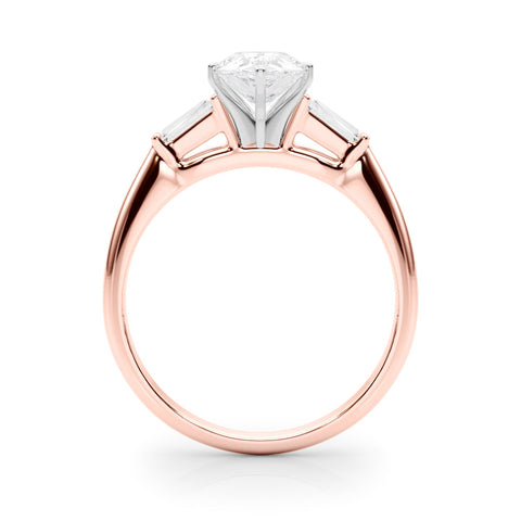 Rose gold Pear Solitaire with Tapered Baguette Side Stones on a Classic Band with Six-Prong Setting