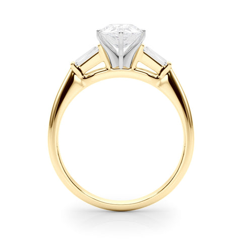 Yellow gold Pear Solitaire with Tapered Baguette Side Stones on a Classic Band with Six-Prong Setting
