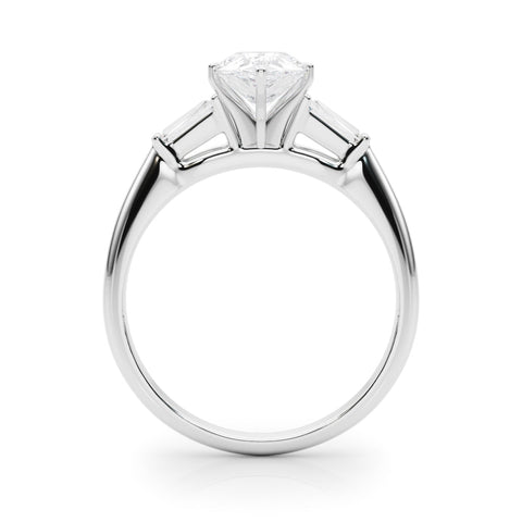 White gold Pear Solitaire with Tapered Baguette Side Stones on a Classic Band with Six-Prong Setting
