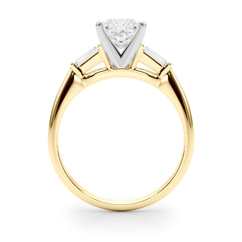 Yellow gold Princess Solitaire with Tapered Baguette Side Stones on a Classic Band with Four-Prong Setting
