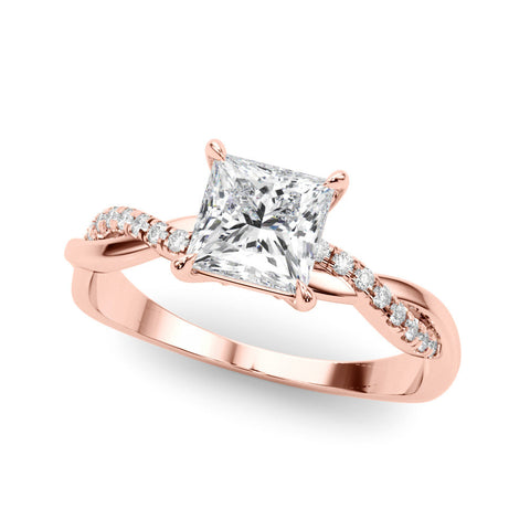 Rose gold Heart Cut Twist Band Solitaire Diamond Ring with Pavé Setting