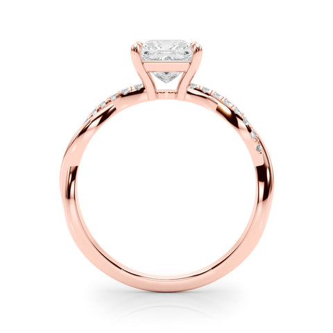 Rose gold Radiant Cut Twist Band Solitaire Diamond Ring with Pavé Setting