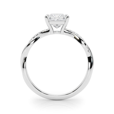Platinum Marquise Cut Twist Band Solitaire Diamond Ring with Pavé Setting