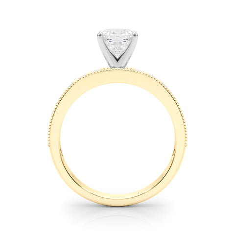 Yellow gold Cushion Milgrain Pave Diamond Engagement Ring with Four-Prong Setting