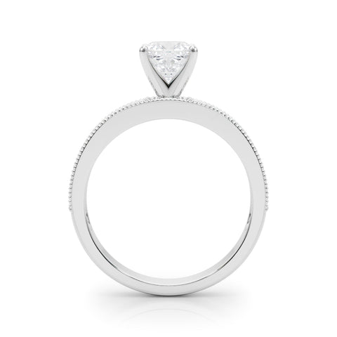 Silver Cushion Milgrain Pave Diamond Engagement Ring with Four-Prong Setting
