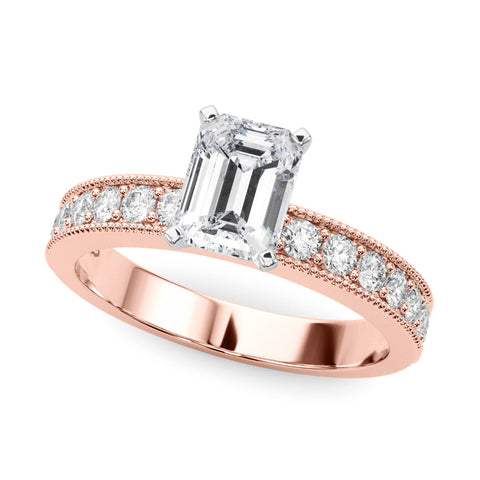 Rose gold Radiant Milgrain Pave Diamond Engagement Ring with Four-Prong Setting