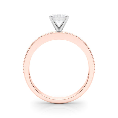 Rose gold Radiant Milgrain Pave Diamond Engagement Ring with Four-Prong Setting