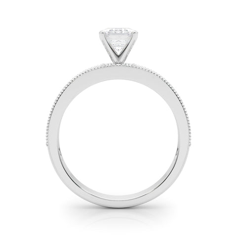 Silver Radiant Milgrain Pave Diamond Engagement Ring with Four-Prong Setting