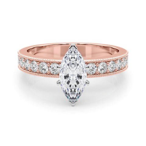 Rose gold Marquise Milgrain Pave Diamond Engagement Ring with Four-Prong Setting