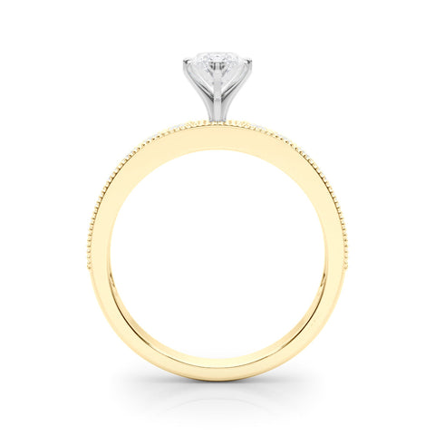 Yellow gold Marquise Milgrain Pave Diamond Engagement Ring with Four-Prong Setting