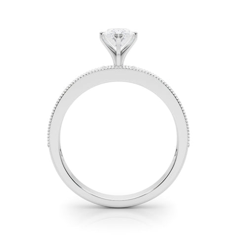 Silver Marquise Milgrain Pave Diamond Engagement Ring with Four-Prong Setting