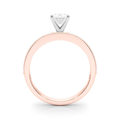 Rose gold Oval Milgrain Pave Diamond Engagement Ring with Four-Prong Setting