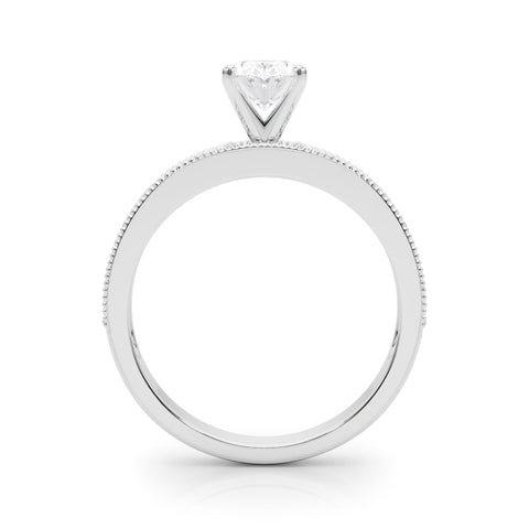White gold Oval Milgrain Pave Diamond Engagement Ring with Four-Prong Setting