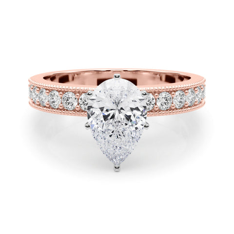 Rose gold Pear Milgrain Pave Diamond Engagement Ring with Four-Prong Setting