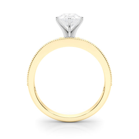 Yellow gold Pear Milgrain Pave Diamond Engagement Ring with Four-Prong Setting
