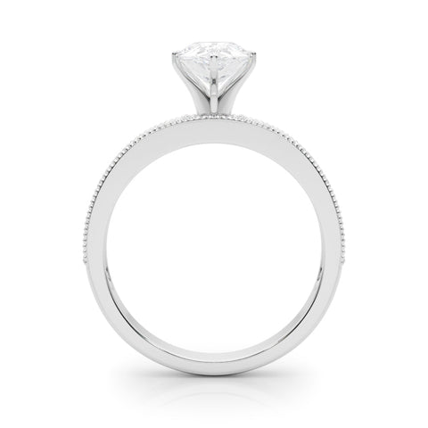 Silver Pear Milgrain Pave Diamond Engagement Ring with Four-Prong Setting