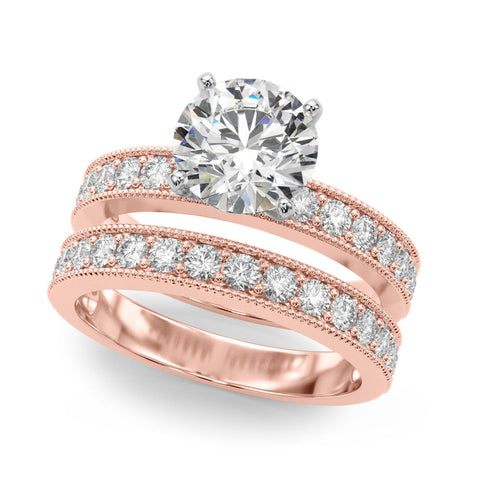 Rose gold Heart Milgrain Pave Diamond Engagement Ring with Four-Prong Setting