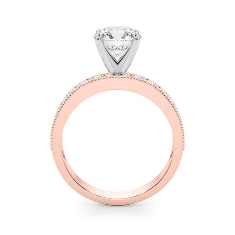 Rose gold Heart Milgrain Pave Diamond Engagement Ring with Four-Prong Setting