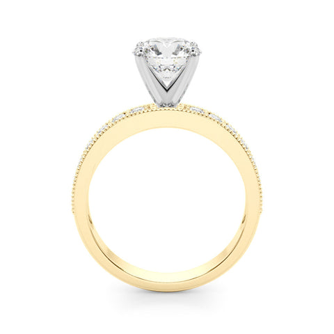 Yellow gold Heart Milgrain Pave Diamond Engagement Ring with Four-Prong Setting