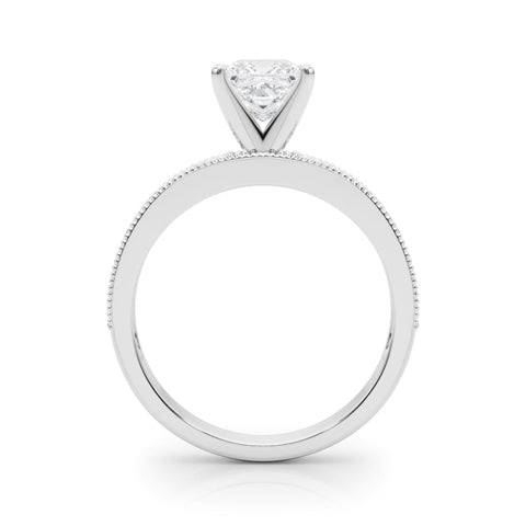 Silver Princess Milgrain Pave Diamond Engagement Ring with Four-Prong Setting