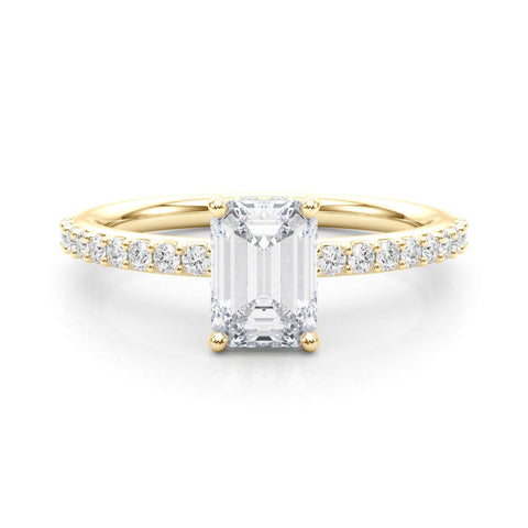 Yellow gold Emerald Cut Diamond Pavé Band Ring with Four-Prong Setting