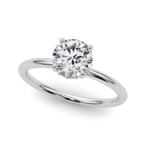 Platinum Round Solitaire Diamond Ring with a Classic Band and Four-Prong Setting