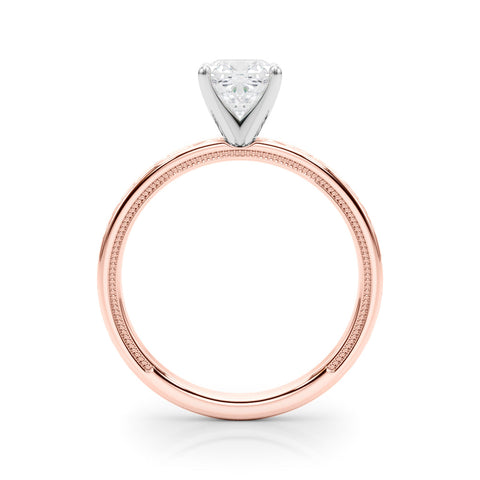 Rose gold Cushion Solitaire Engagement Ring with Scrollwork Band and Four-Prong Setting