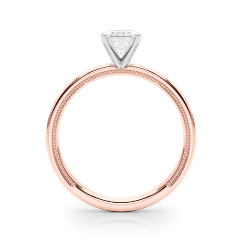Rose gold Emerald Solitaire Engagement Ring with Scrollwork Band and Four-Prong Setting