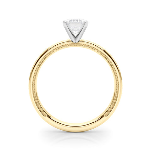 Yellow gold Emerald Solitaire Engagement Ring with Scrollwork Band and Four-Prong Setting