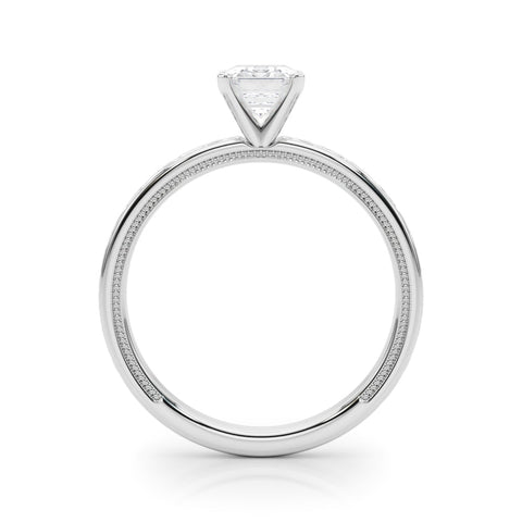 White gold Radiant Solitaire Engagement Ring with Scrollwork Band and Four-Prong Setting