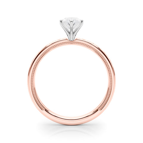 Rose gold Marquise Solitaire Engagement Ring with Scrollwork Band and Four-Prong Setting