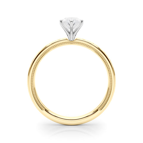 Yellow gold Marquise Solitaire Engagement Ring with Scrollwork Band and Four-Prong Setting