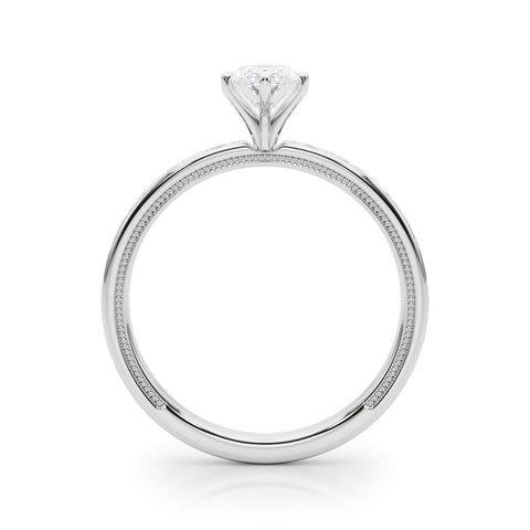 White gold Marquise Solitaire Engagement Ring with Scrollwork Band and Four-Prong Setting