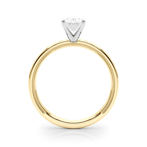 Yellow gold Oval Solitaire Engagement Ring with Scrollwork Band and Four-Prong Setting