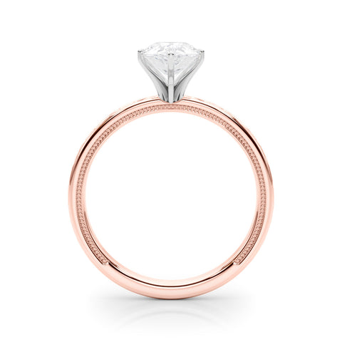 Rose gold Pear Solitaire Engagement Ring with Scrollwork Band and Four-Prong Setting