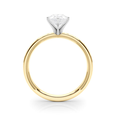 Yellow gold Pear Solitaire Engagement Ring with Scrollwork Band and Four-Prong Setting
