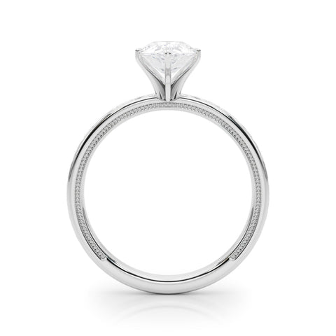 White gold Pear Solitaire Engagement Ring with Scrollwork Band and Four-Prong Setting