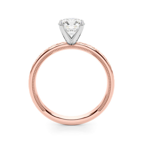 Rose gold Round Solitaire Engagement Ring with Scrollwork Band and Four-Prong Setting