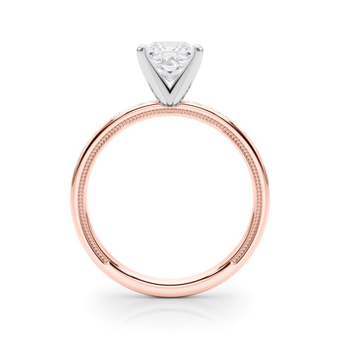 Rose gold Princess Solitaire Engagement Ring with Scrollwork Band and Four-Prong Setting