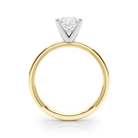 Yellow gold Princess Solitaire Engagement Ring with Scrollwork Band and Four-Prong Setting