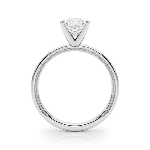 White gold Princess Solitaire Engagement Ring with Scrollwork Band and Four-Prong Setting