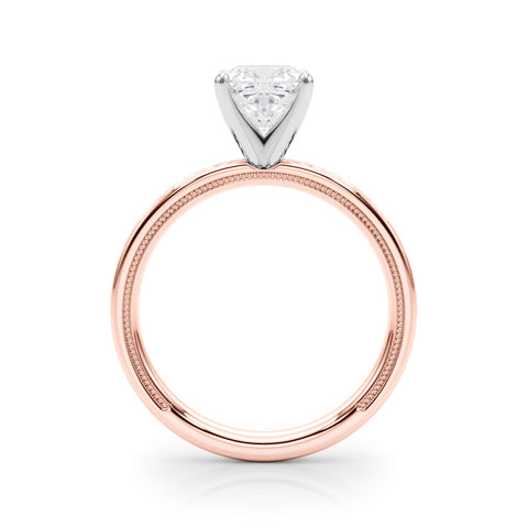 Rose gold Cushion Solitaire Diamond Ring with Milgrain and Black Enamel X Pattern Band